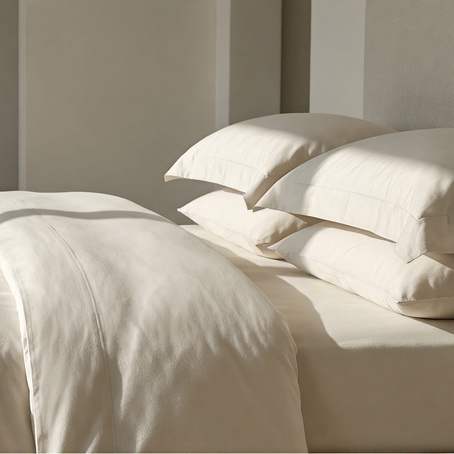A made bed with white sheets